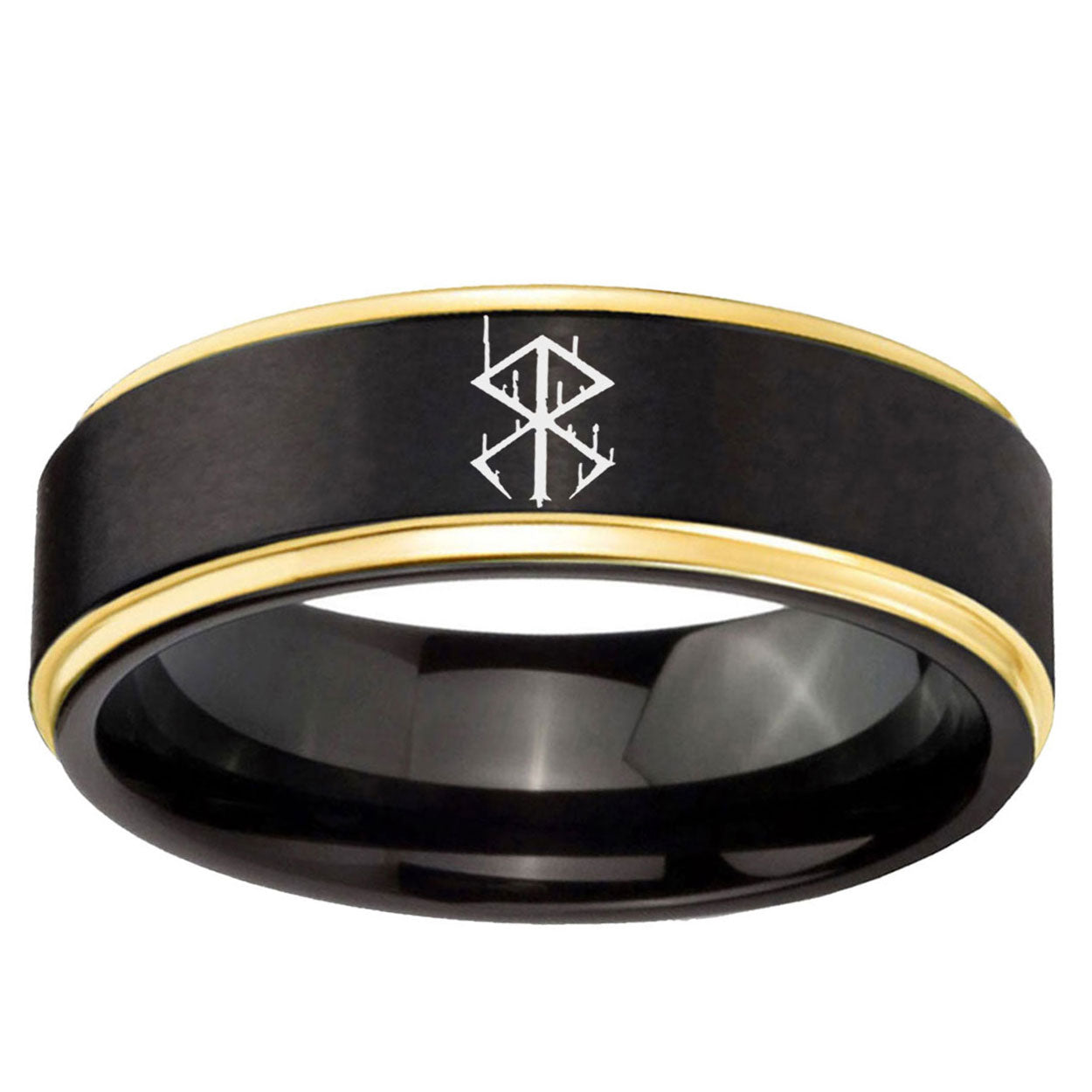 6mm Stigma Sangrando Berserk Inspired Gold Step Edge Black Tungsten Ring