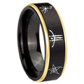8mm Blackborne Caryll Runes Gold Step Edge Black Tungsten Ring