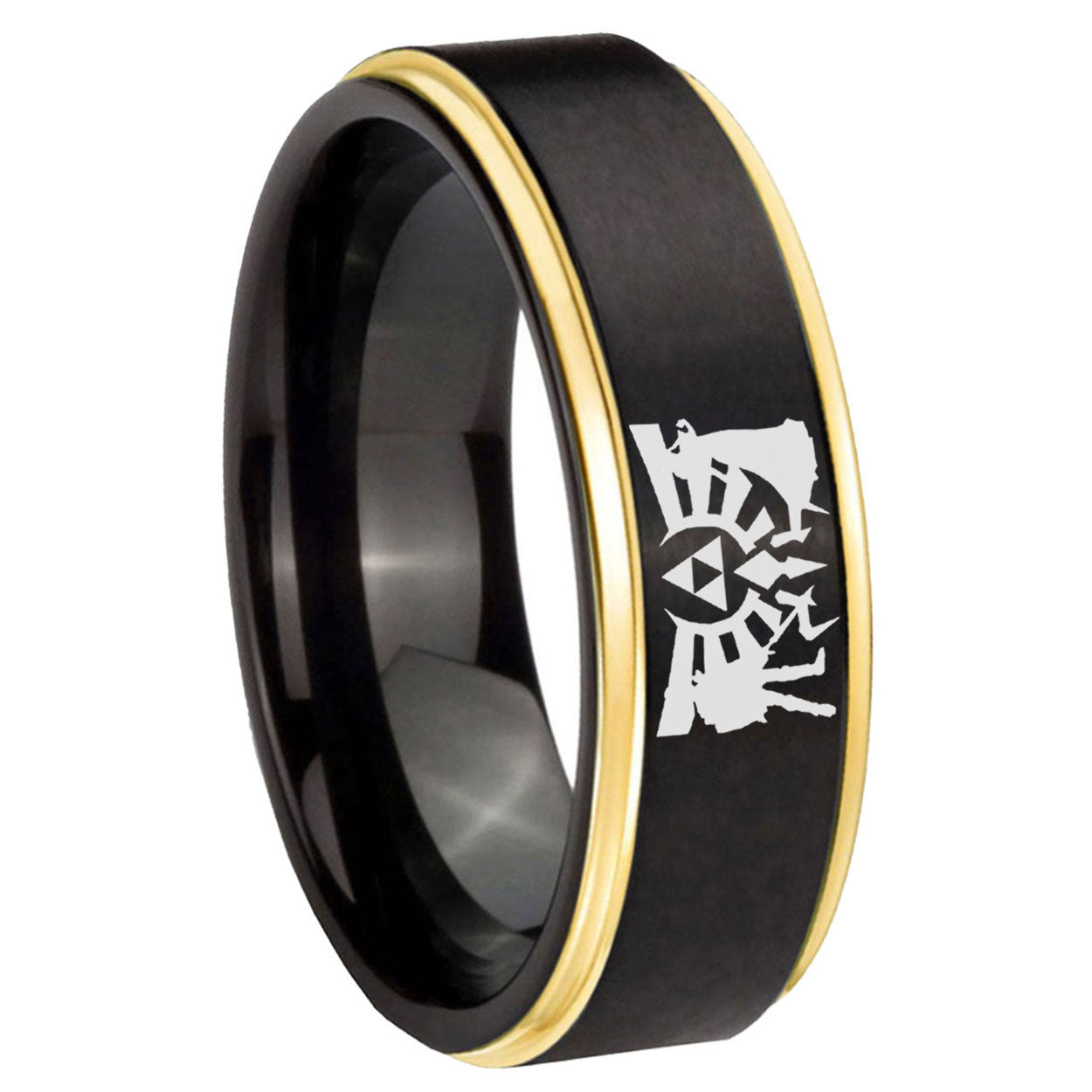 8mm Zelda Link Gold Step Edge Black Tungsten Ring