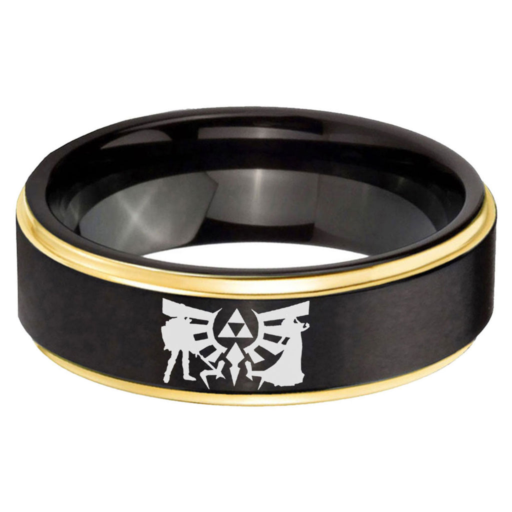6mm Zelda Link Gold Step Edge Black Tungsten Ring