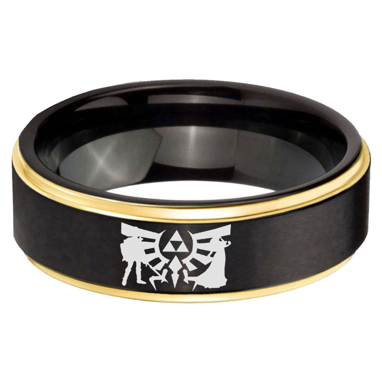 6mm Zelda Link Gold Step Edge Black Tungsten Ring