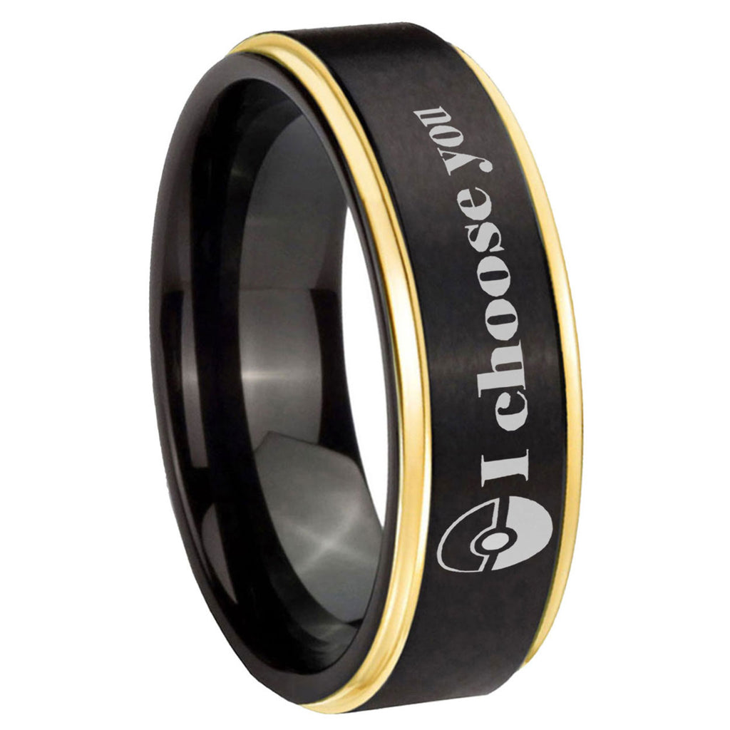 8mm Pokeball Pokemon Gold Step Edge Black Tungsten Ring