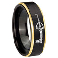 8mm kingdom heart keyblades Gold Step Edge Black Tungsten Ring