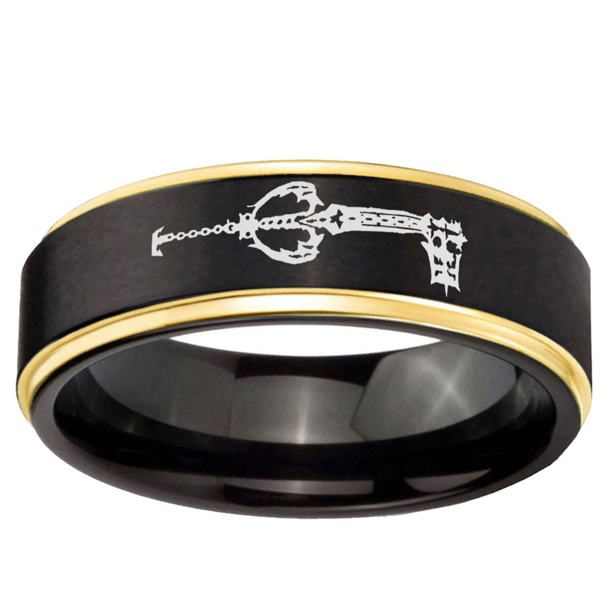 6mm kingdom heart keyblades Gold Step Edge Black Tungsten Ring