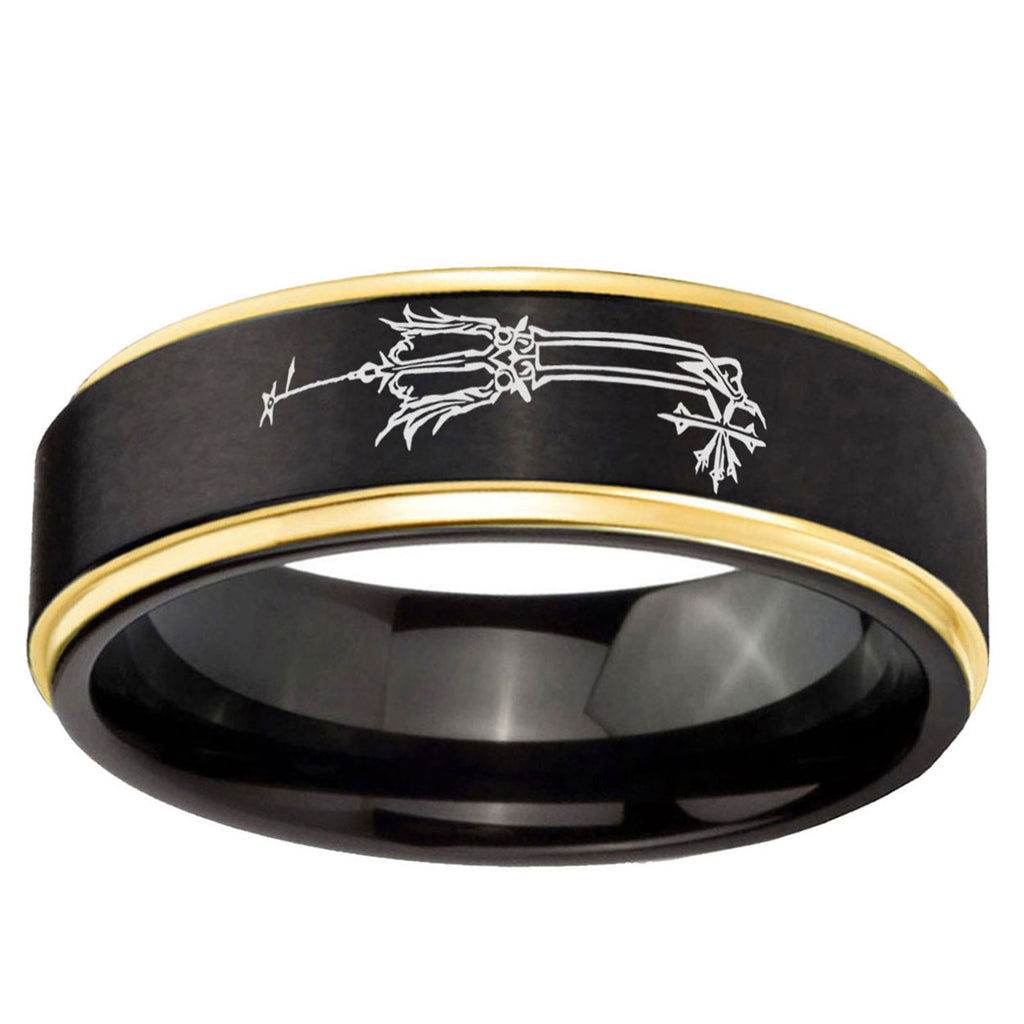 6mm Geekery Oathkeeper Kingdom Hearts Gold Step Edge Black Tungsten Ring