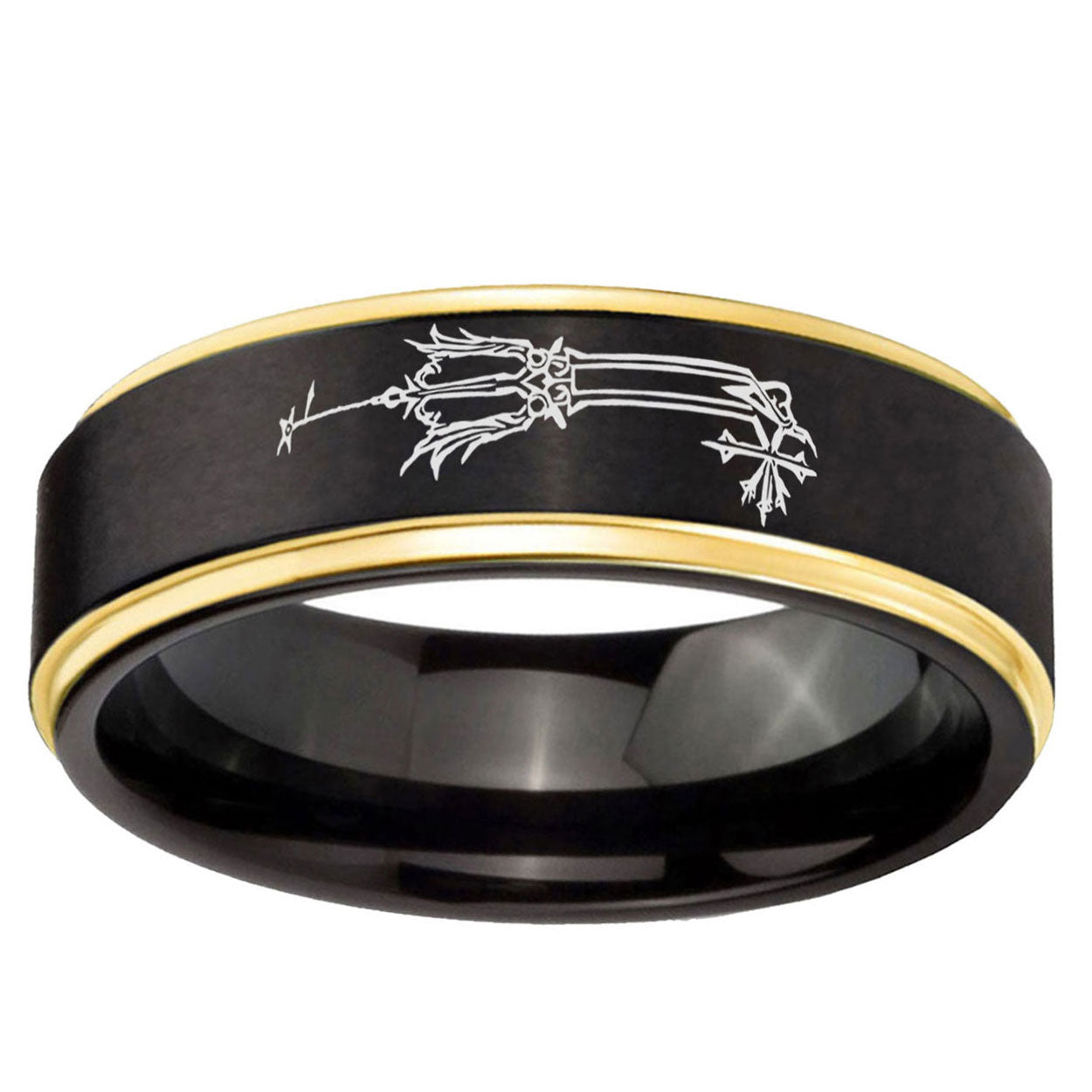 6mm Geekery Oathkeeper Kingdom Hearts Gold Step Edge Black Tungsten Ring