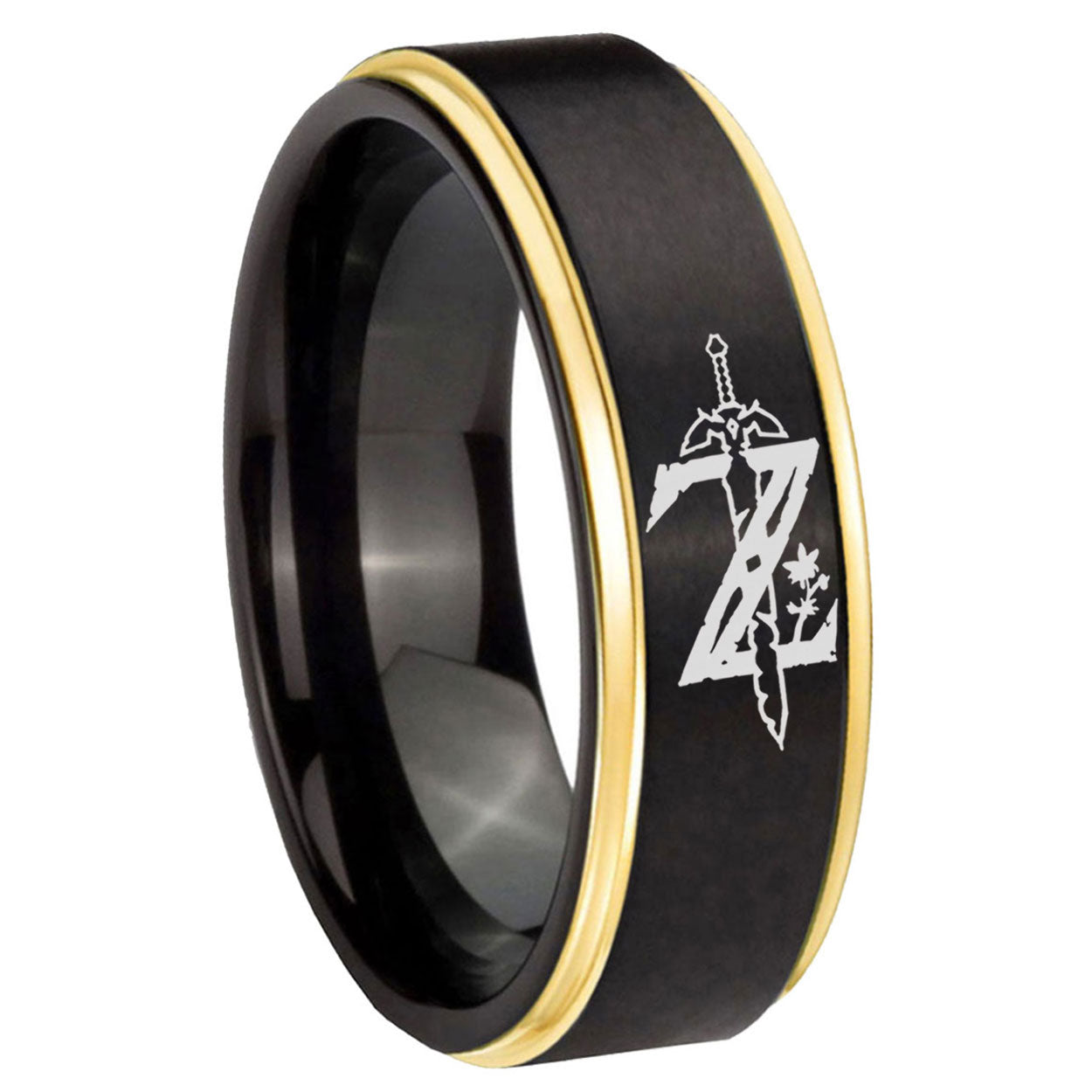 8mm Zelda Breath Of The Wild Gold Step Edge Black Tungsten Ring