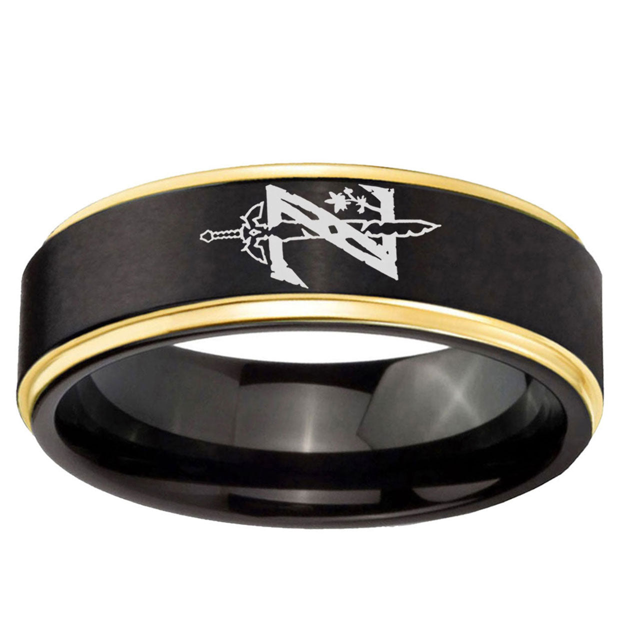 6mm Zelda Breath Of The Wild Gold Step Edge Black Tungsten Ring