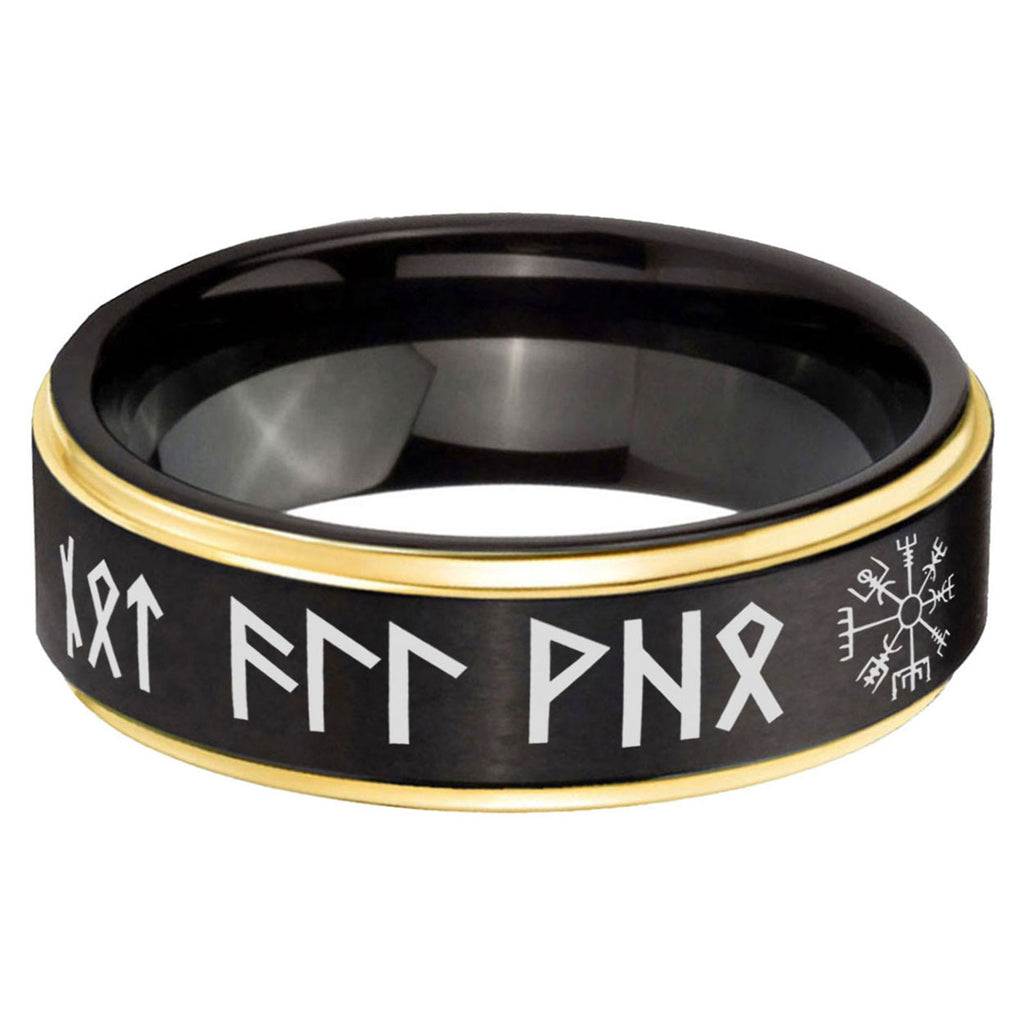 6mm Viking Gold Step Edge Black Tungsten Ring