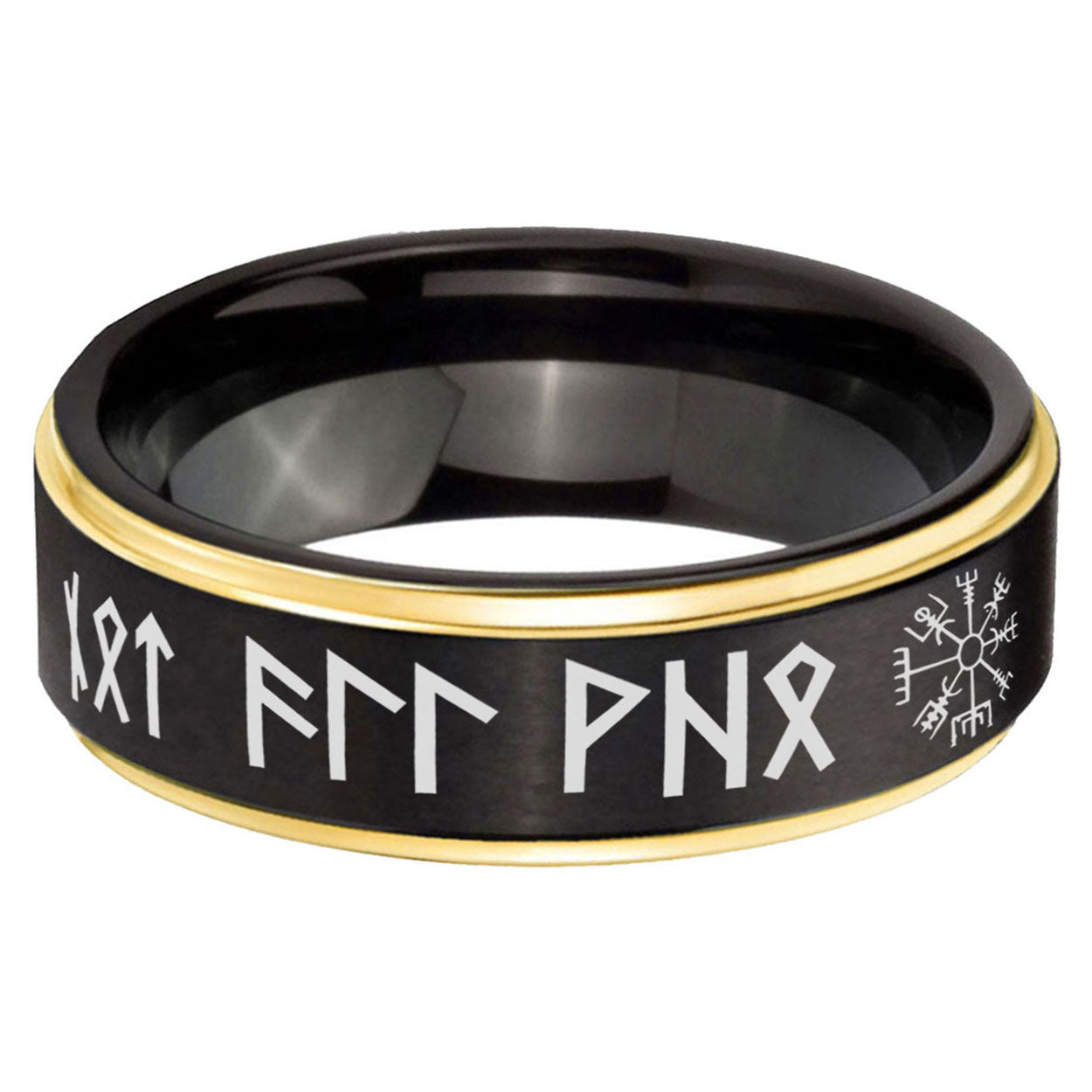 6mm Viking Gold Step Edge Black Tungsten Ring