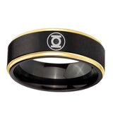 6, 8mm Green Lantern Step Edge Black Gold Personalized Wedding Bands For Her