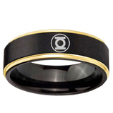 6mm Green Lantern Gold Step Edge Black Tungsten Engraved Rings
