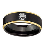 6, 8mm Black Lantern Step Edge Black Gold Mens Wedding Ring Tungsten