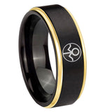 8mm Gray Lantern Step Edge Black Gold Engraving Wedding Band