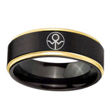 6, 8mm Gray Lantern Step Edge Black Gold Engraving Wedding Band