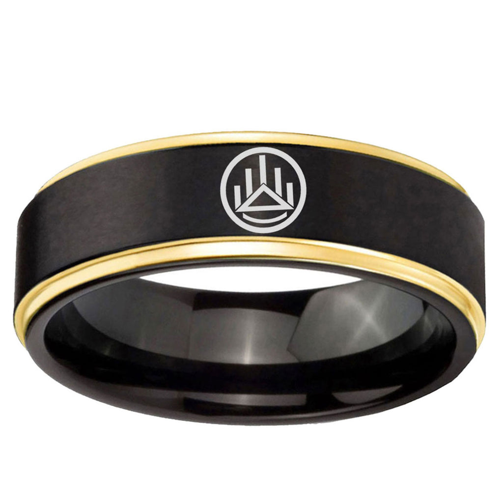 6mm Silver Lantern Gold Step Edge Black Tungsten Ring