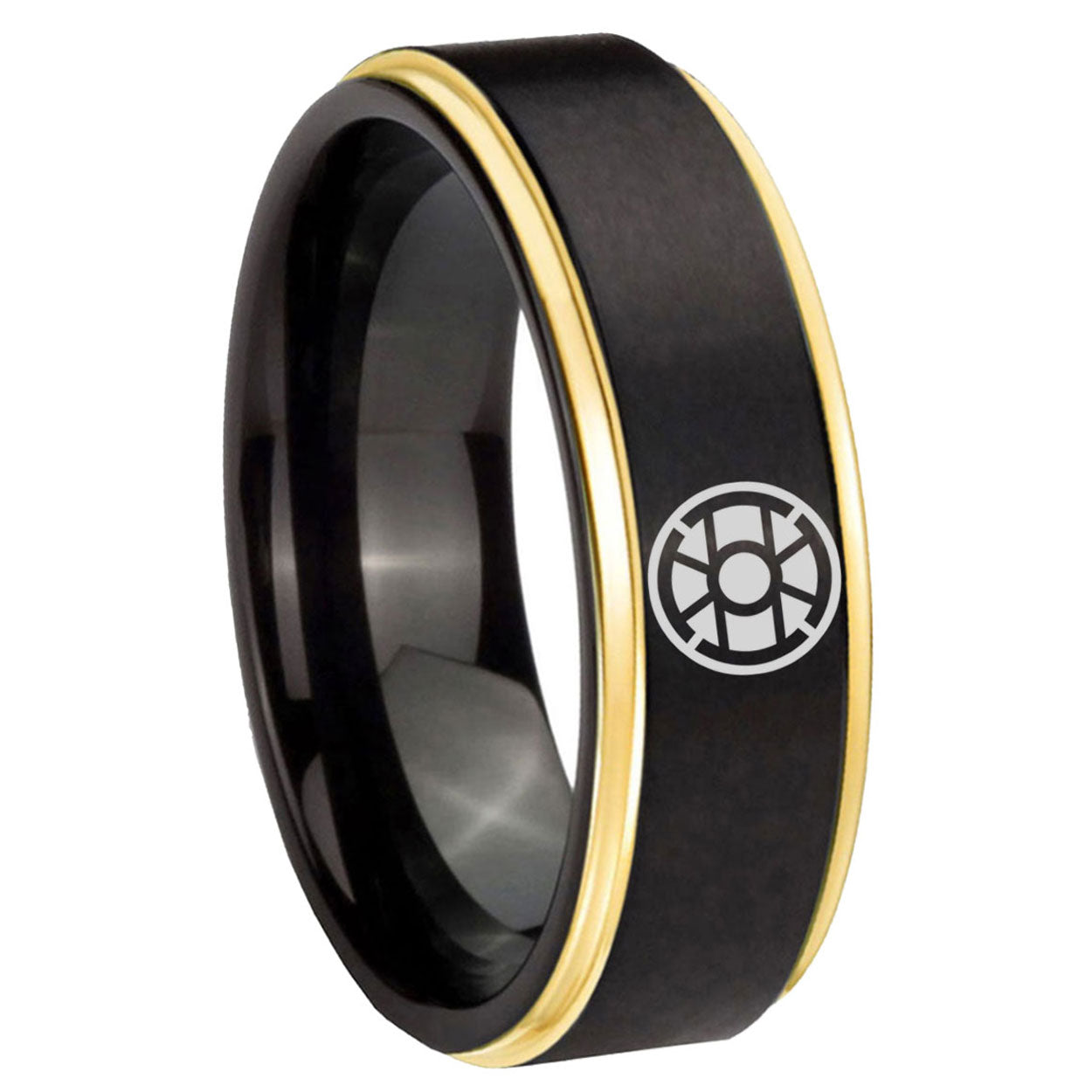 8mm Gold Lantern Gold Step Edge Black Tungsten Ring