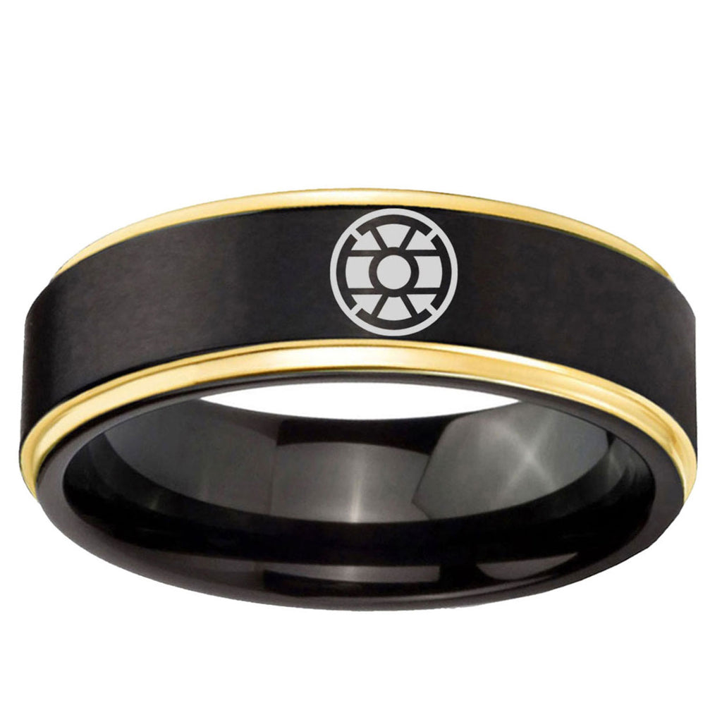 6mm Gold Lantern Gold Step Edge Black Tungsten Ring