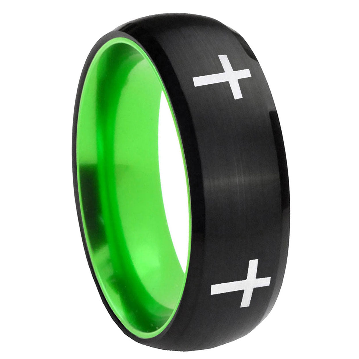 8mm Crosses Dome Black And Green Tungsten Custom Men's Ring