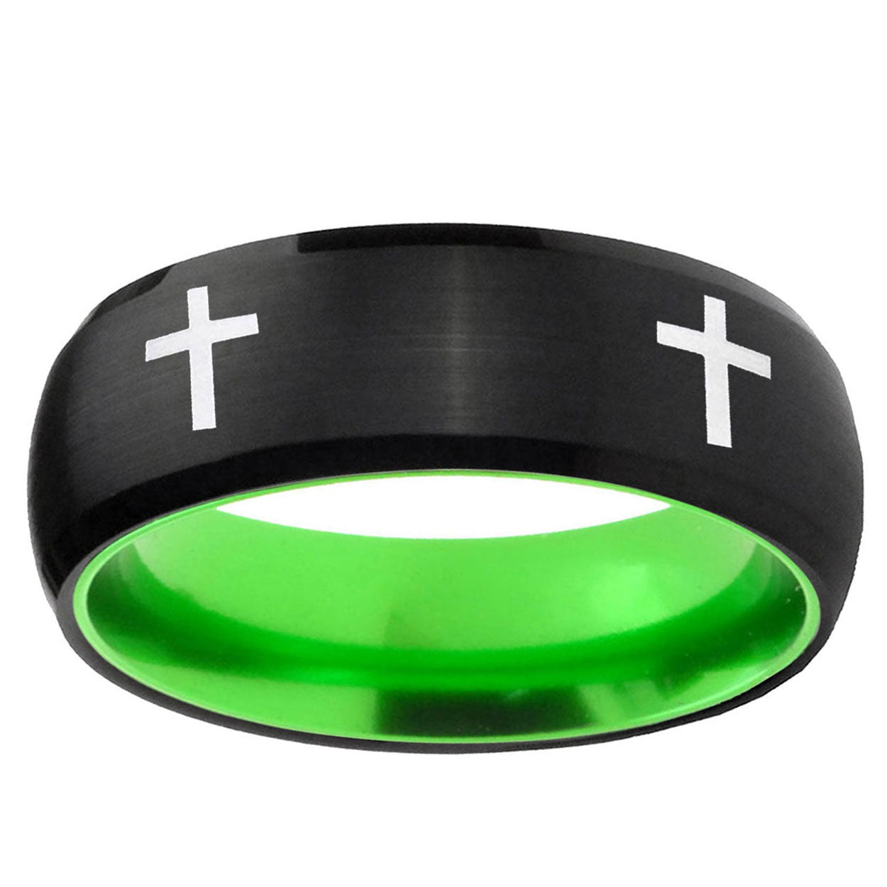 Crosses Dome Black And Green Tungsten Custom Men's Ring