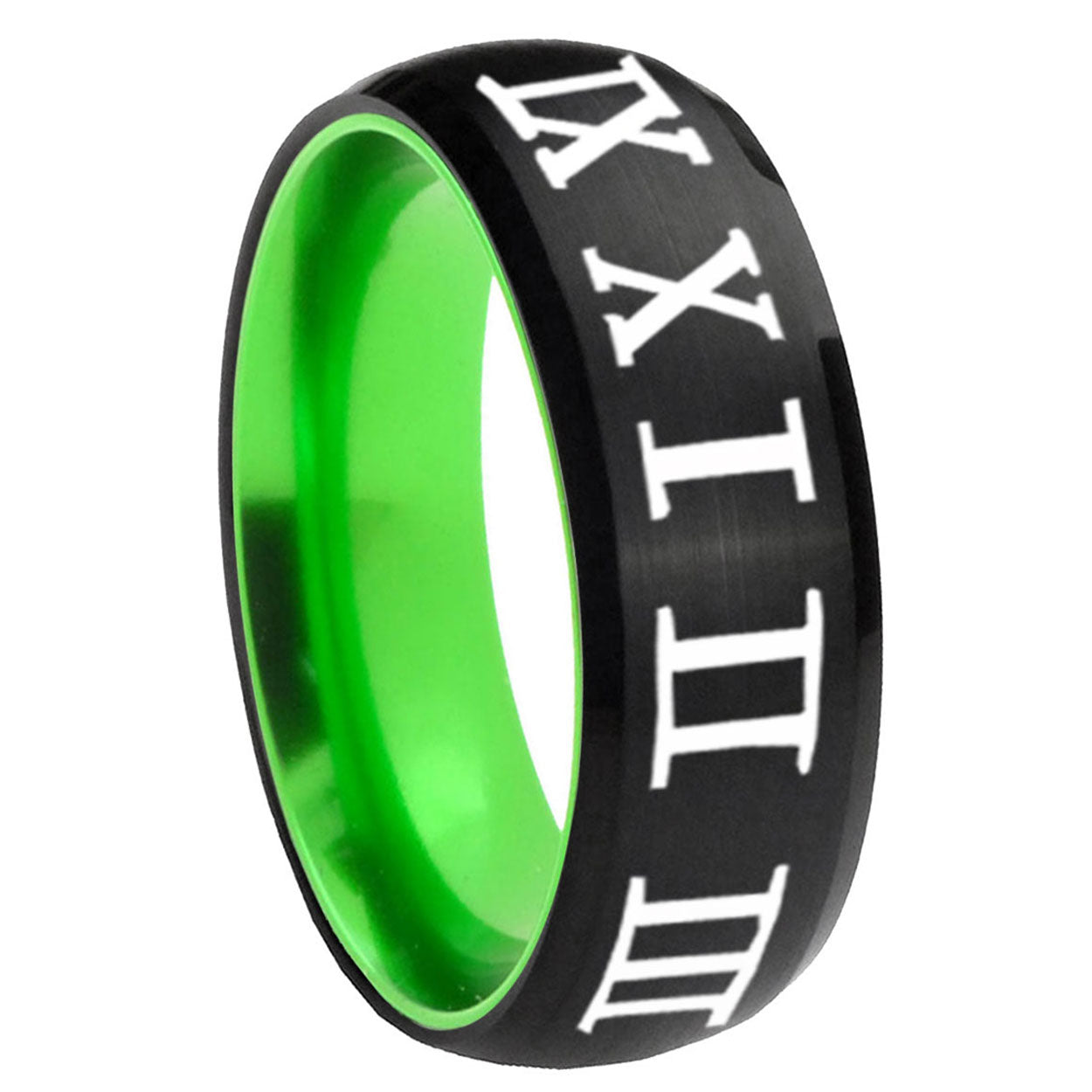 8mm Roman Numeral Dome Black Green Tungsten Custom Ring for Men