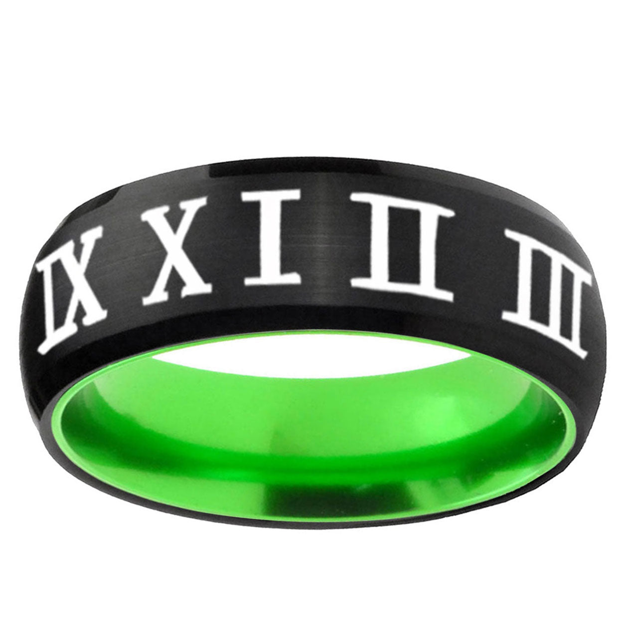 Roman Numeral Dome Black Green Tungsten Custom Ring for Men