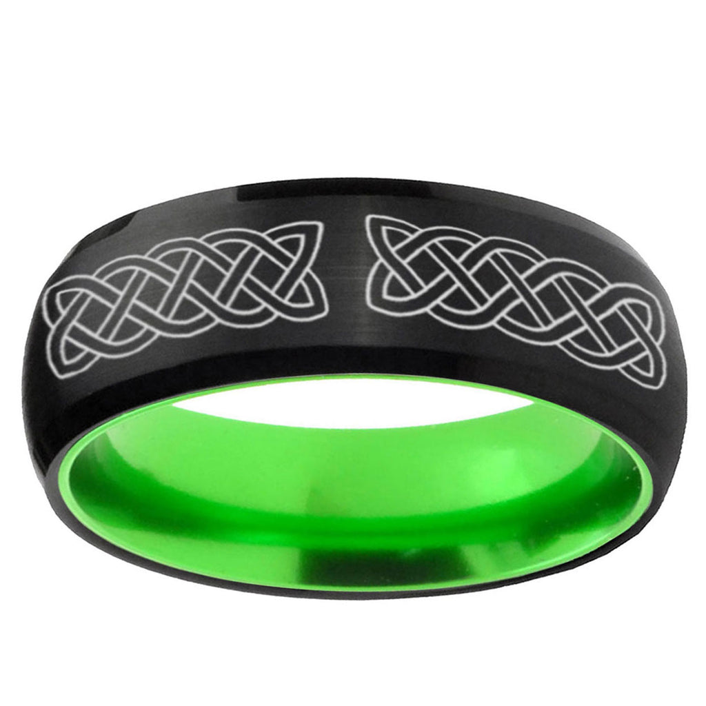 Celtic Knot Dome Black Green Tungsten Mens Anniversary Ring