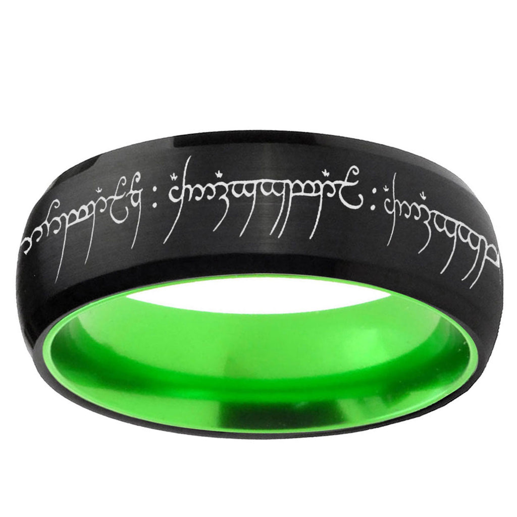 Lord Of The Ring Dome Black Green Tungsten Mens Bands