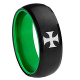 8mm Maltese Cross Dome Black Green Tungsten Rings For Women