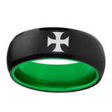 8mm Maltese Cross Dome Black Green Tungsten Rings For Women