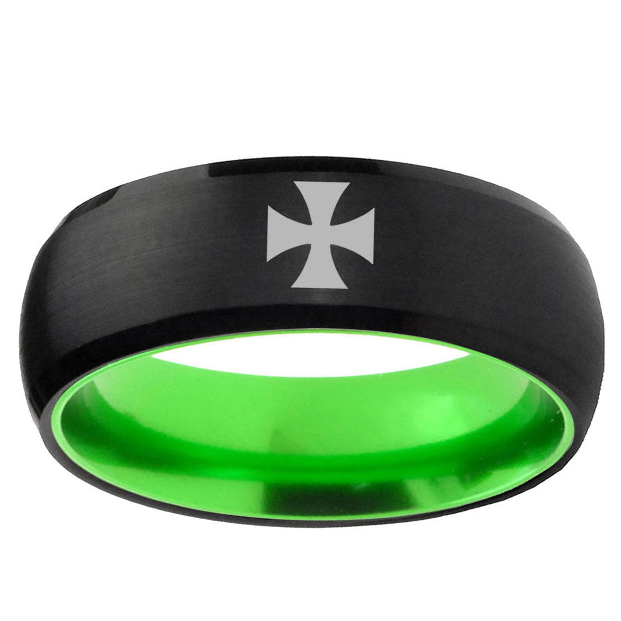 Maltese Cross Dome Black Green Tungsten Ring For Women