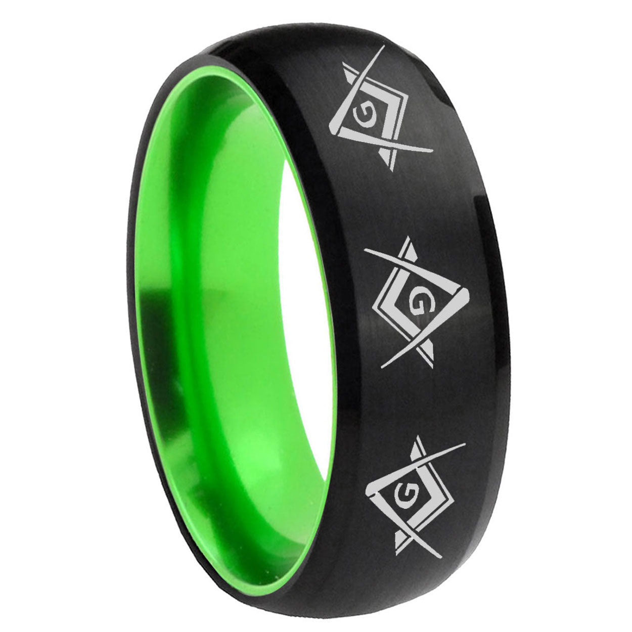 8mm Master Mason Masonic Dome Black Green Tungsten Band