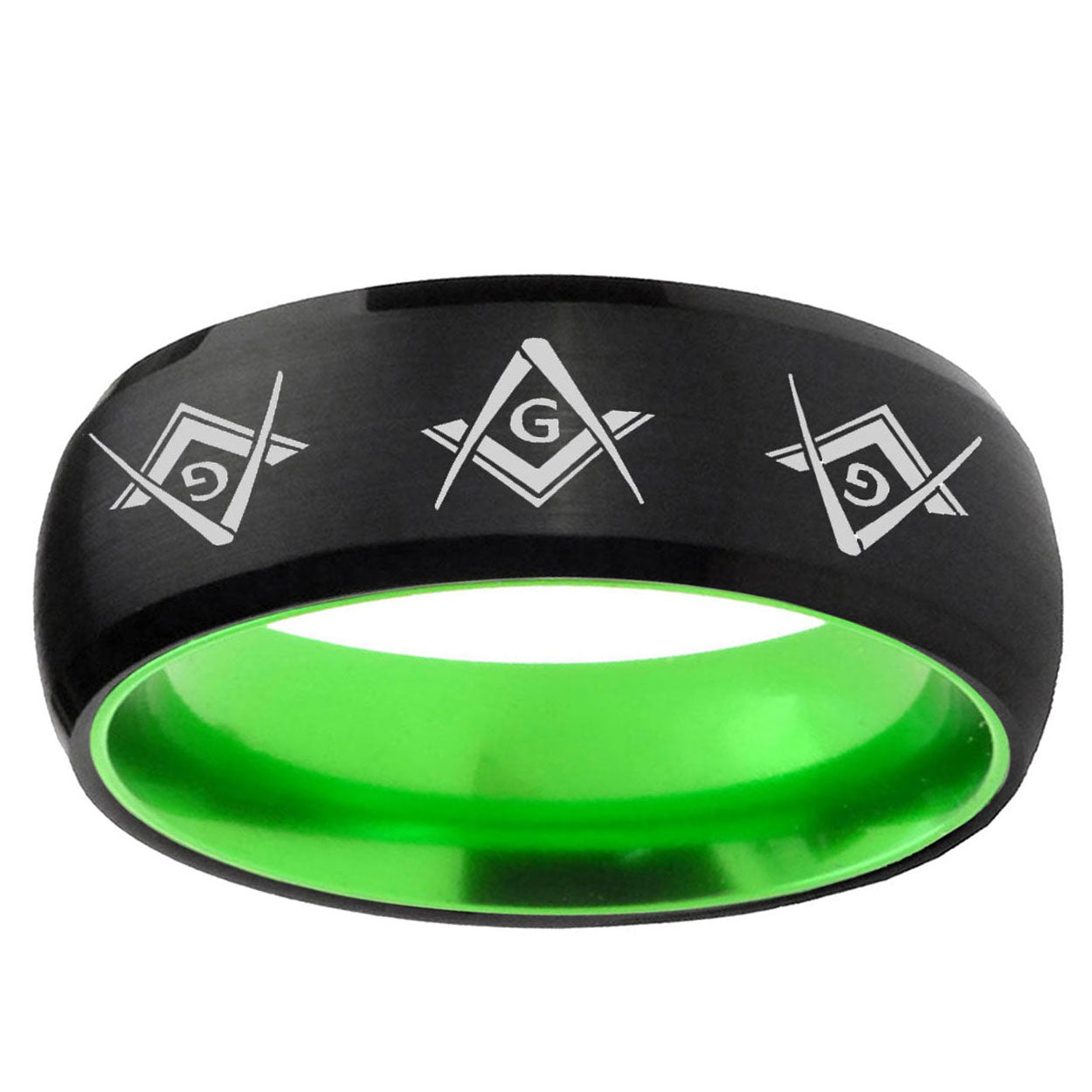Master Mason Masonic Dome Black Green Tungsten Band