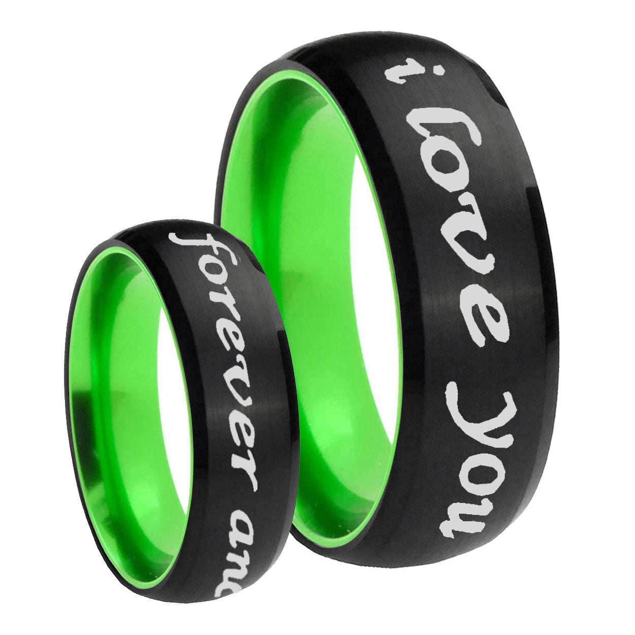 8mm I Love You Forever ever Dome Black Green Tungsten Ring