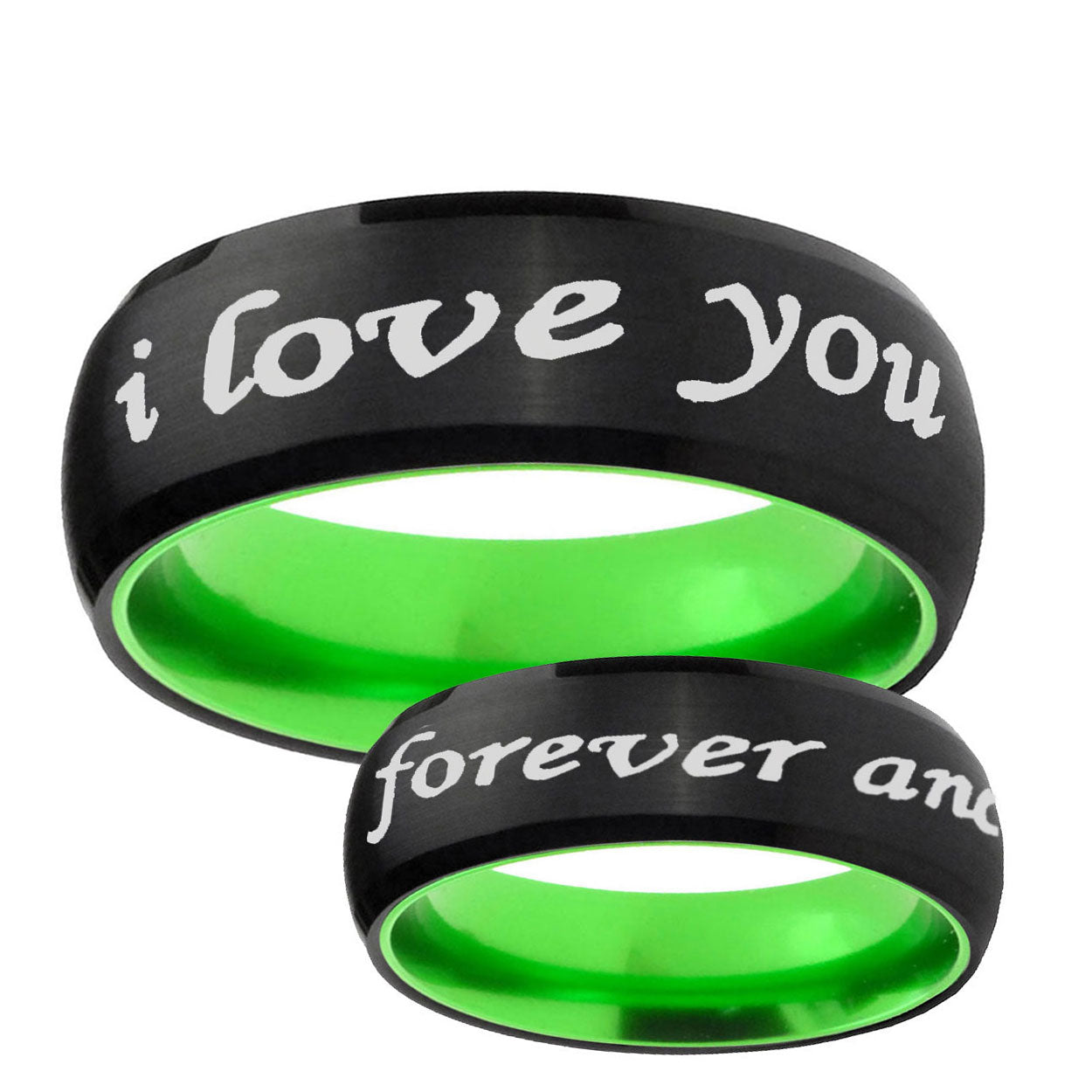 I Love You Forever ever Dome Black Green Tungsten Ring