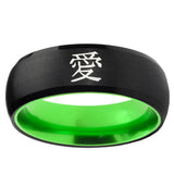 Kanji Love Dome Black And Green Tungsten Carbide Men's Engagement Ring