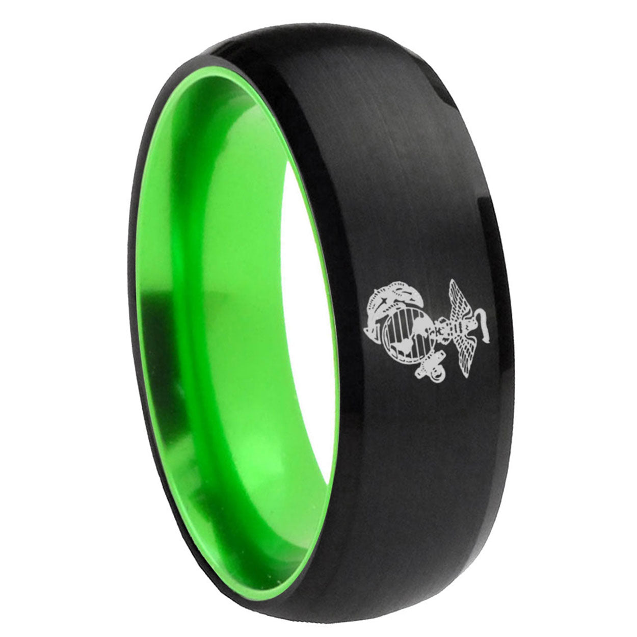 8mm Marine Dome Black And Green Tungsten Men's Engagement Ring