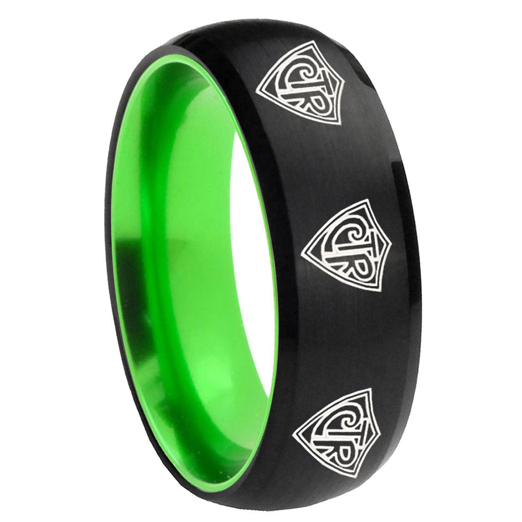 8mm Multiple CTR Dome Black Green Tungsten Mens Promise Ring