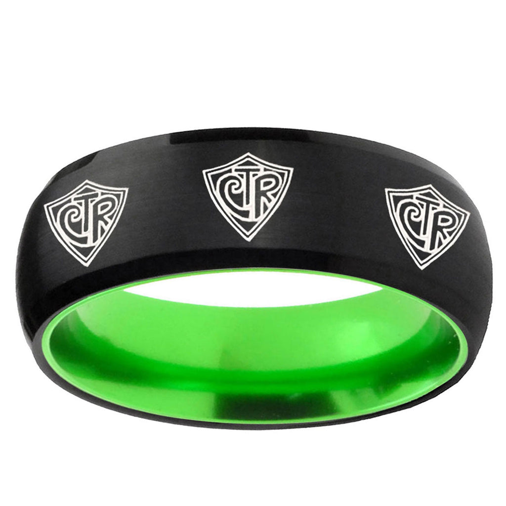 Multiple CTR Dome Black Green Tungsten Mens Promise Ring
