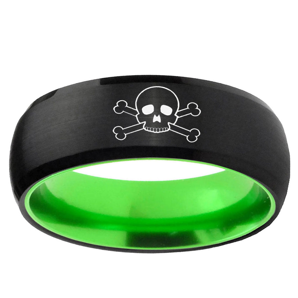 Skull Dome Black And Green Tungsten Men's Wedding Band