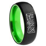 8mm Islamic Shahada Dome Black And Green Tungsten Carbide Men's Ring