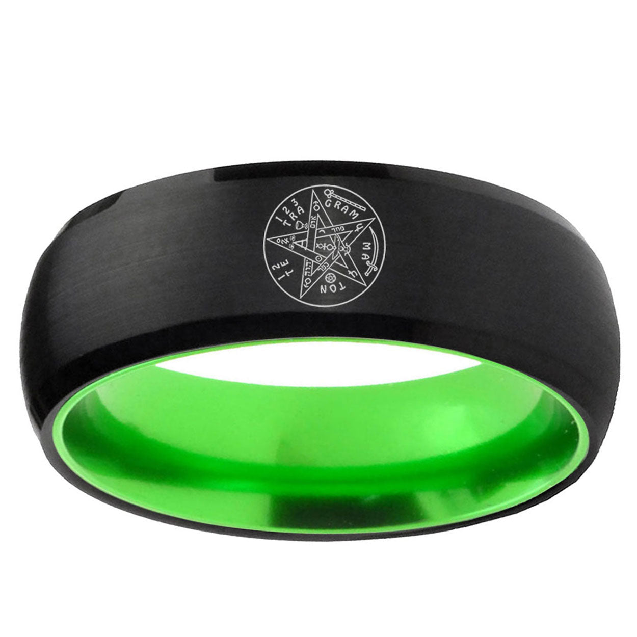 Tetragrammaton Spiritual Kabbalah Dome Black Green Tungsten Ring