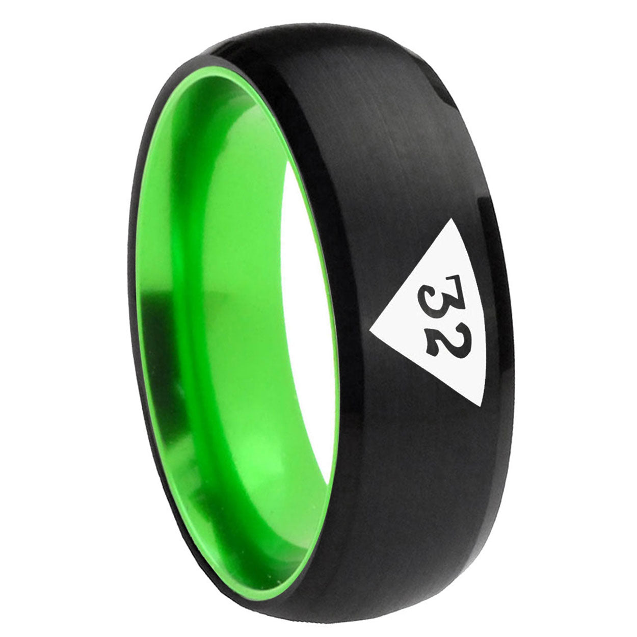 8mm Masonic 32 Triangle Design Freemason Dome Black Green Tungsten Ring
