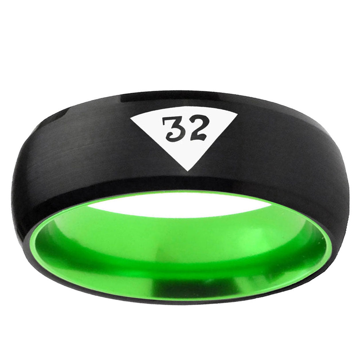 Masonic 32 Triangle Design Freemason Dome Black Green Tungsten Ring