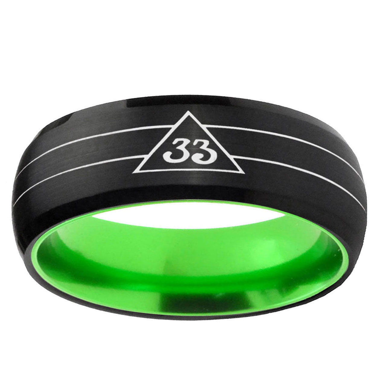 Masonic 32 Duo Line Freemason Dome Black Green Tungsten Ring