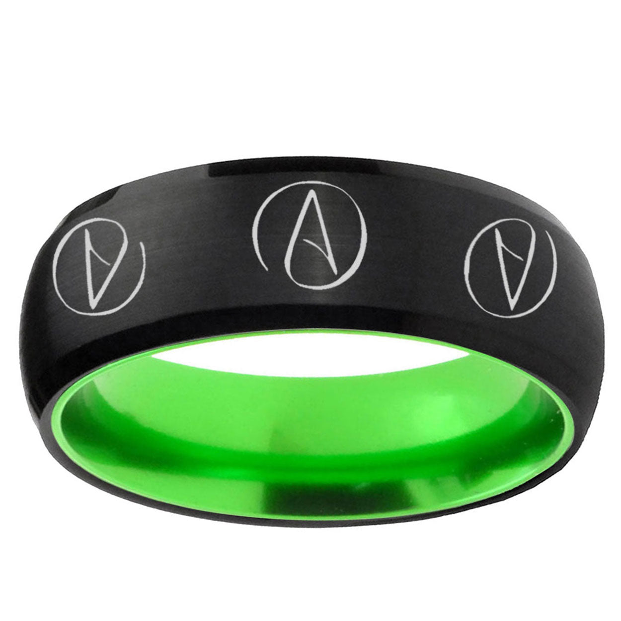 Atheist Design Dome Black Green Tungsten Engagement Ring