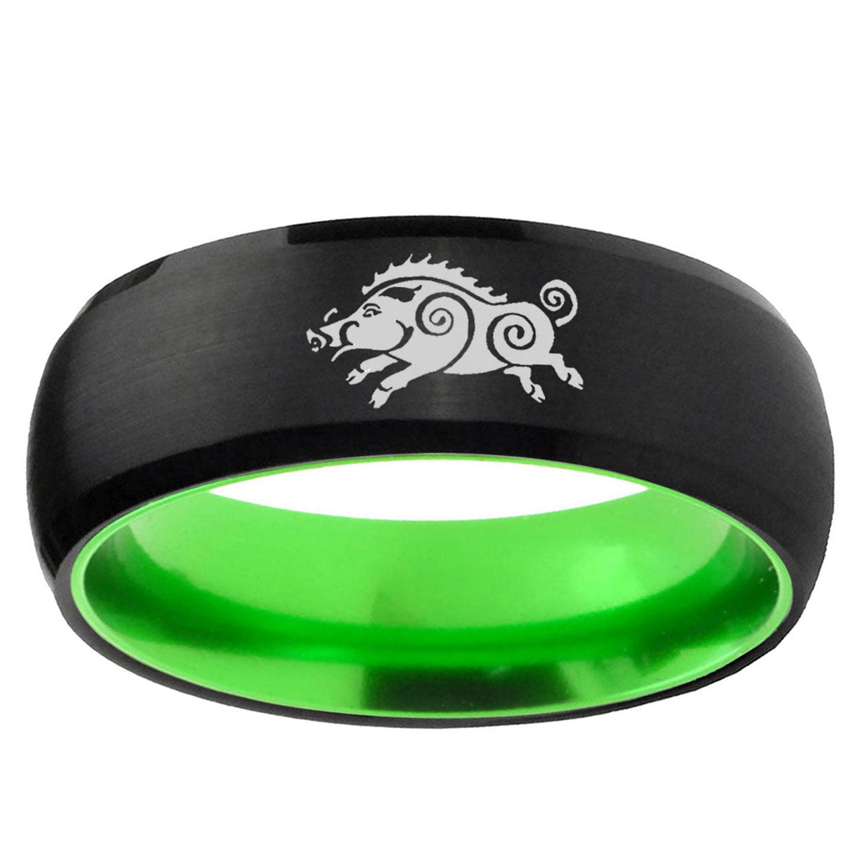 Wild Boar Dome Black And Green Tungsten Engagement Ring