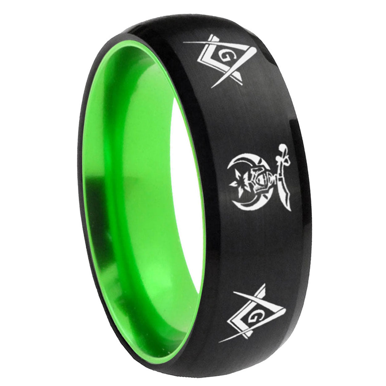 8mm Masonic Shriners Dome Black And Green Tungsten Men Bands
