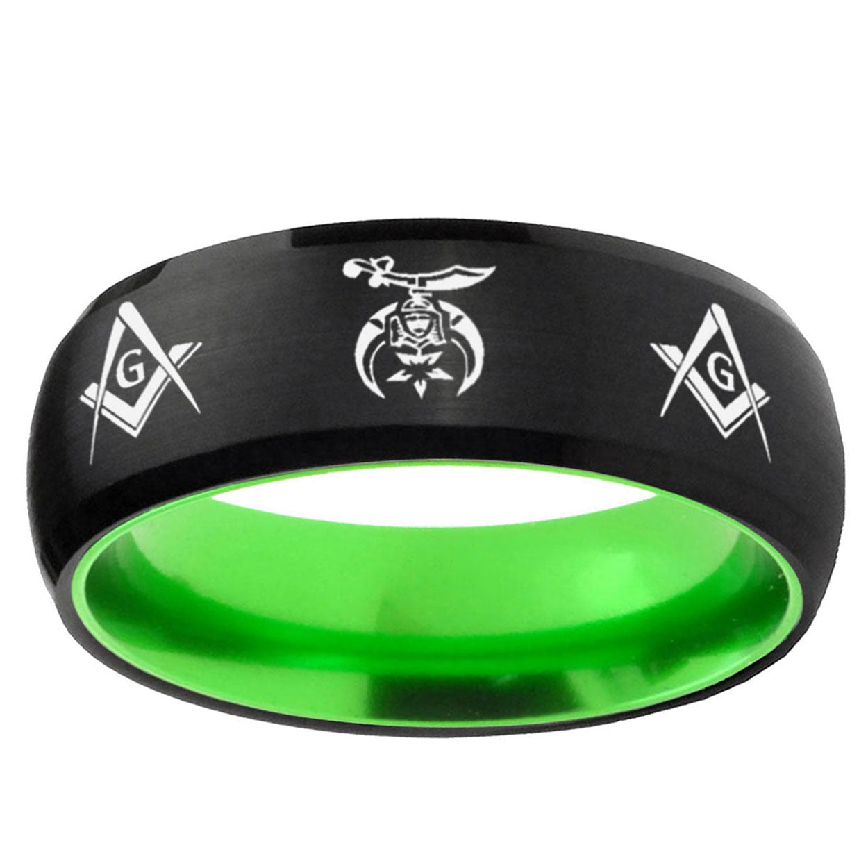 Masonic Shriners Dome Black And Green Tungsten Men Bands