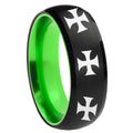 8mm Multiple Maltese Cross Dome Black And Green Tungsten Ring